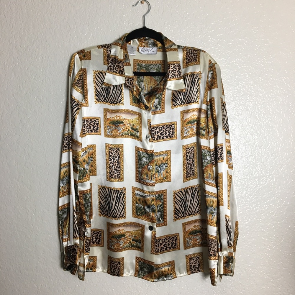 Vintage Kathy Lee Silk Tiger ButtonUp Long Sleeve